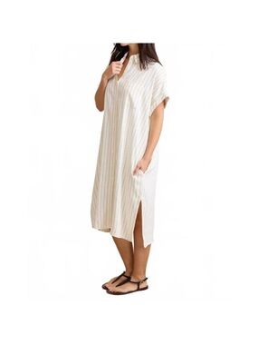 Not Monday Caroline Oversized Shirtdress in Ivory and Black Stripe size XS
